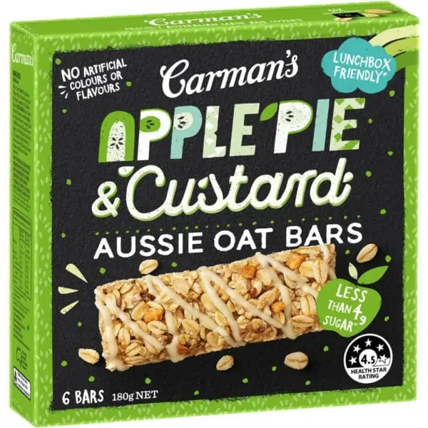 carman aussie oat muesli bars apple pie custard 6 pack