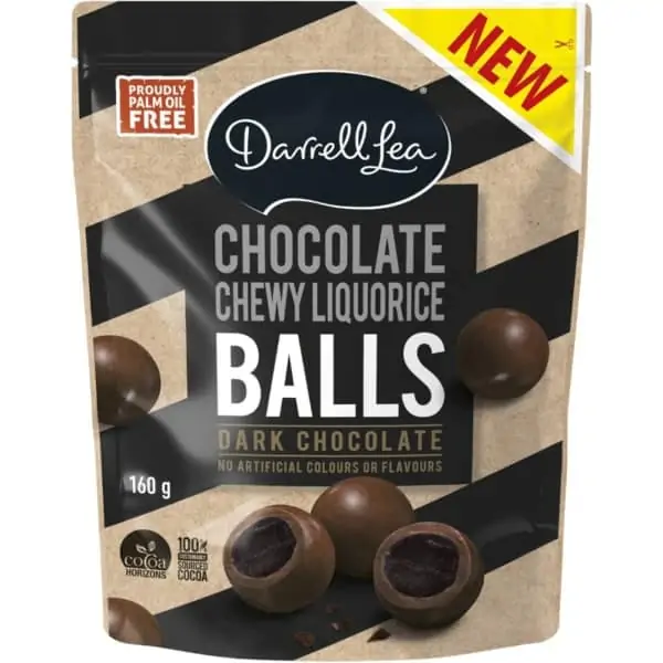 darrell lea dark chocolate chewy liquorice balls 160g