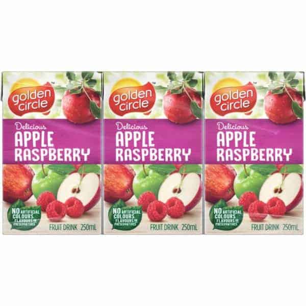 golden circle fruit drinks lunch box poppers multipack apple raspberry 250ml x6 pack