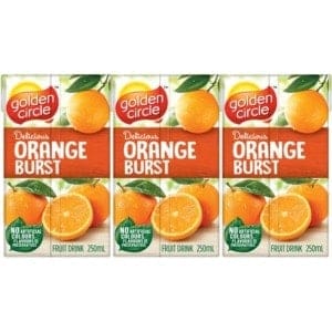 golden circle fruit drinks lunch box poppers multipack orange burst 250ml x6 pack