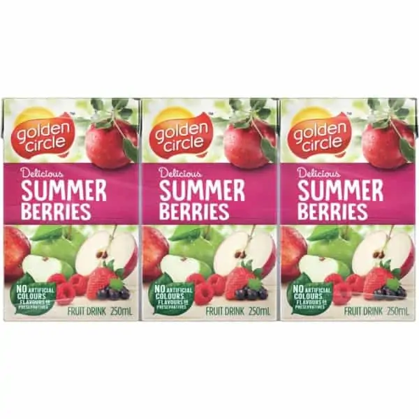 golden circle fruit drinks lunch box poppers multipack summer berries 250ml x6 pack