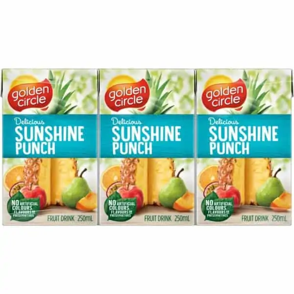 golden circle fruit drinks lunch box poppers multipack sunshine punch 250ml x6 pack
