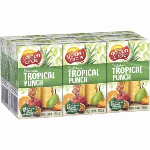 golden circle fruit drinks lunch box poppers tropical punch multipack 250ml x6 pack