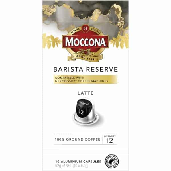 moccona barista reserve coffee capsules latte 12 10 pack