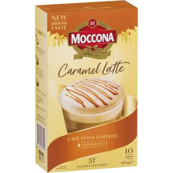 moccona coffee sachets caramel latte 10 pack