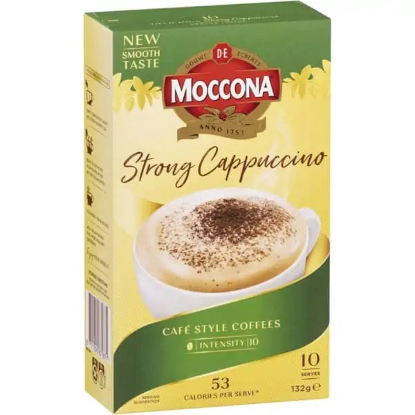 moccona coffee sachets strong cappuccino 10 pack