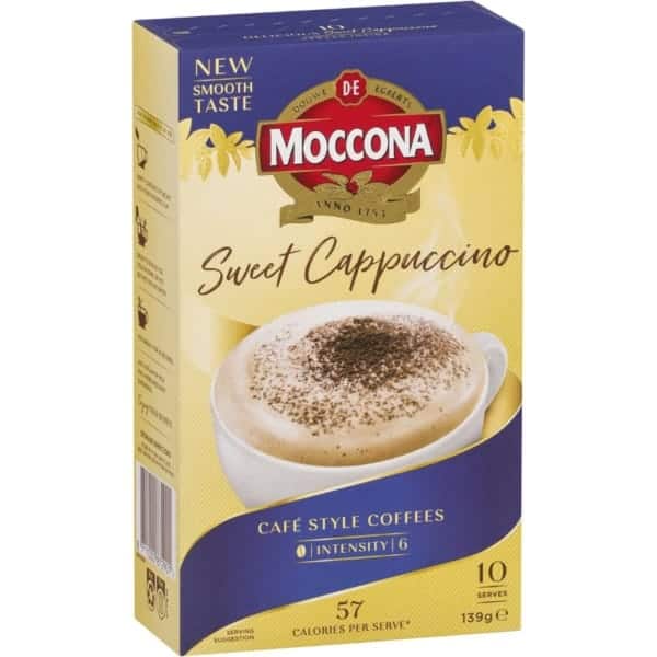moccona coffee sachets sweet cappuccino 10 pack