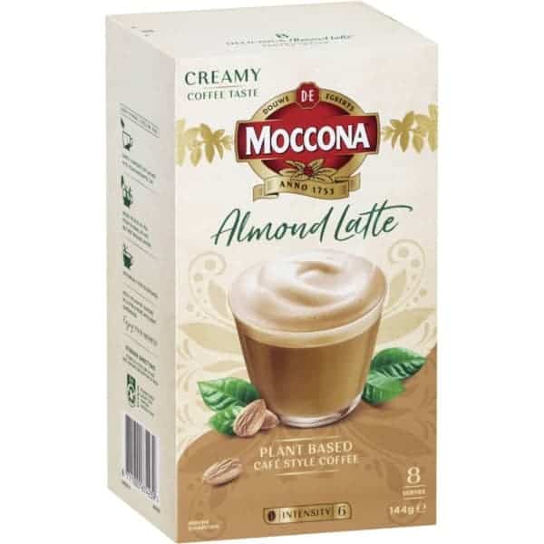 moccona plant based coffee sachets almond latte 8 pack