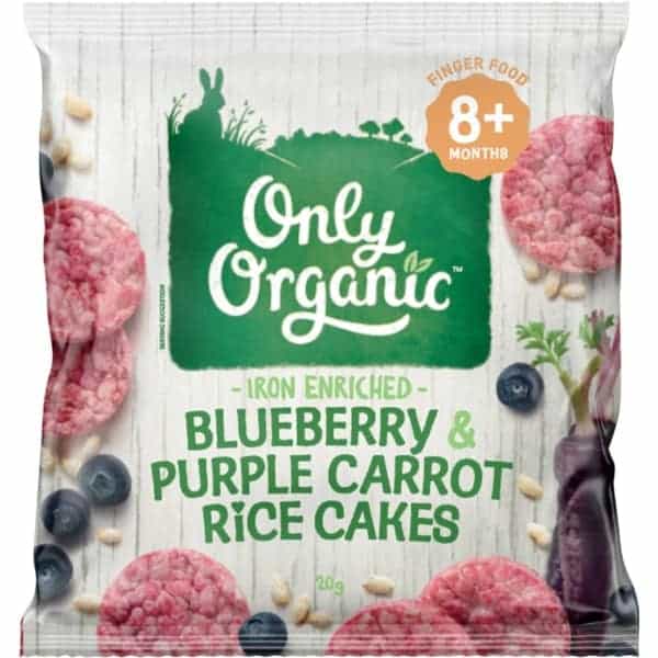 only organic blueberry purple carrot rice cakes 20g