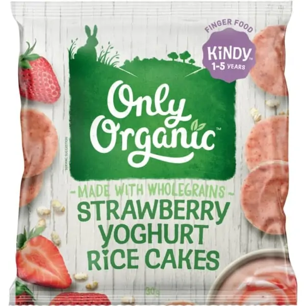 only organic strawberry yoghurt rice cakes 30g