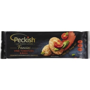 peckish fancies vine tomatoes basil rice crackers 90g