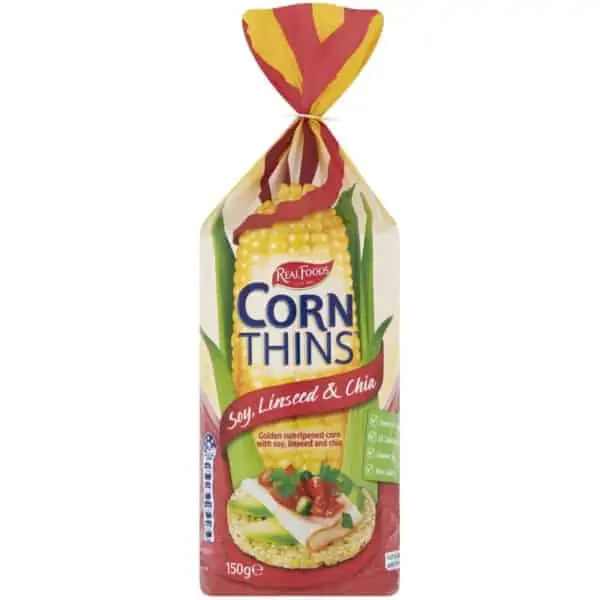 real foods corn thins soy and linseed 150g