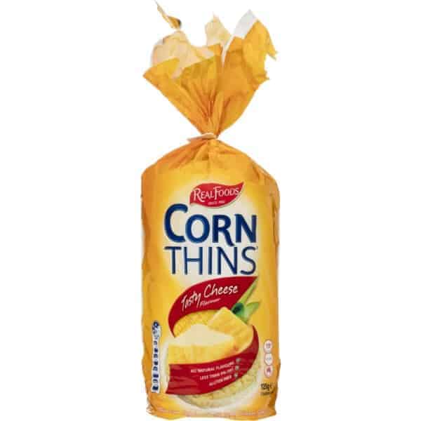 real foods corn thins tasty cheese 125g