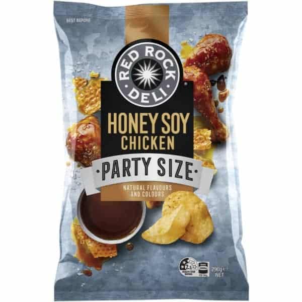 red rock deli potato chipshoney soy chicken entertaining size 290g