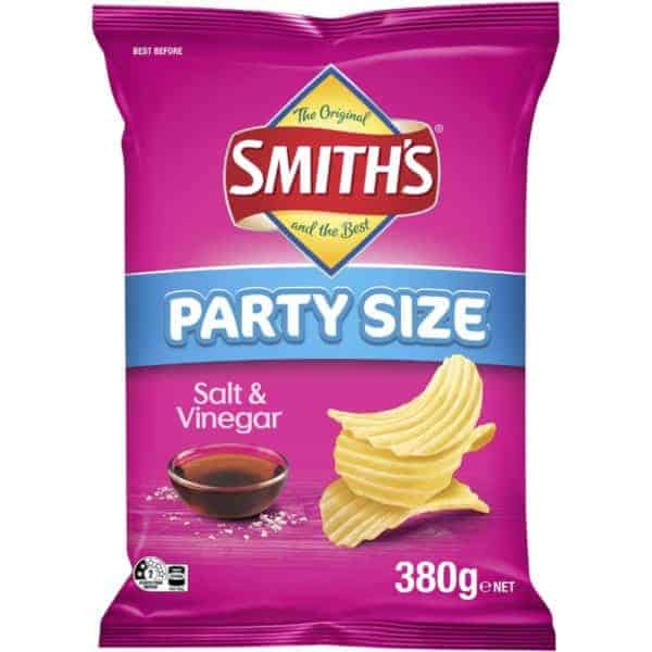 smith crinkle cut chips salt vinegar party size 380g