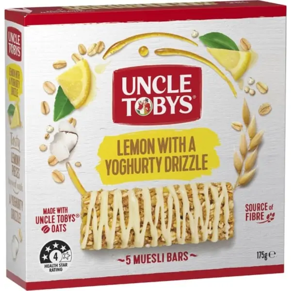 uncle tobys lemon yoghurt drizzle muesli bars 5 pack