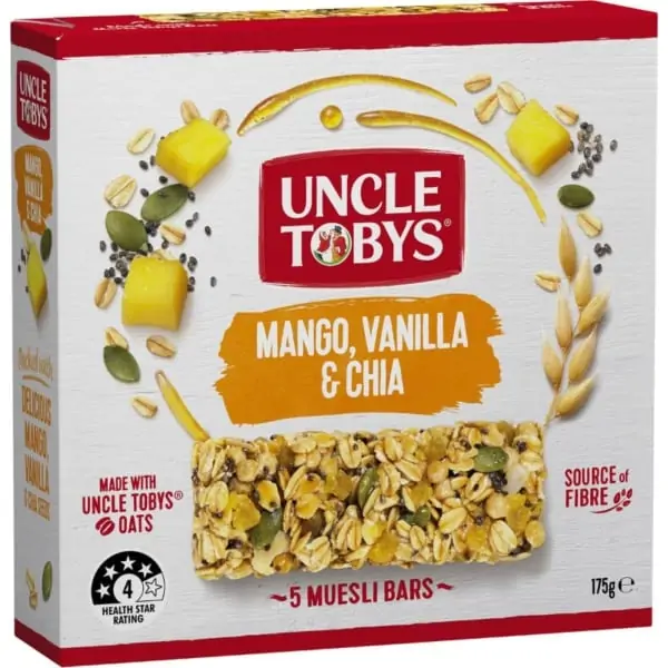 uncle tobys mango vanilla chia muesli bar 5 pack