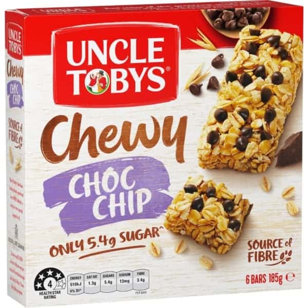 uncle tobys muesli bars chewy choc chip 6 pack