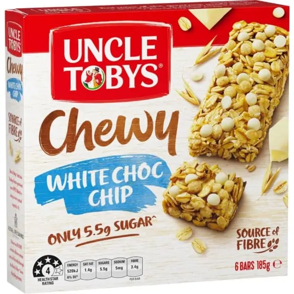 uncle tobys muesli bars chewy white choc chip 6 pack