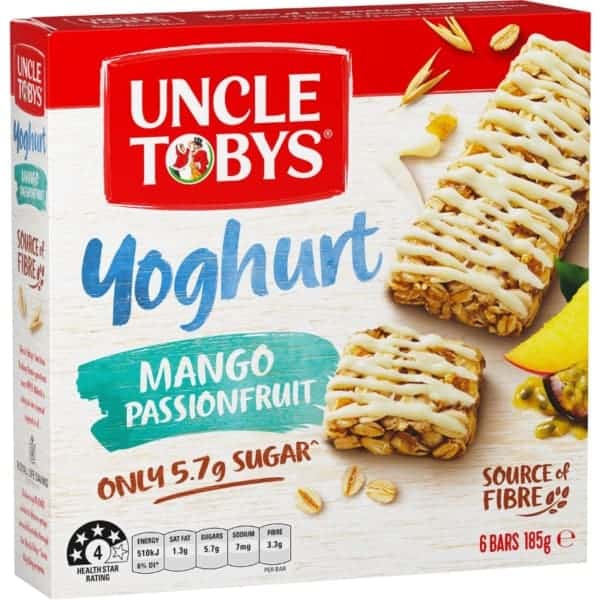 uncle tobys muesli bars yoghurt mango passionfruit 6 pack