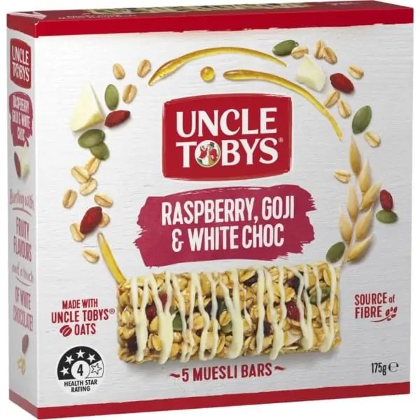 uncle tobys raspberry goji white chocolate muesli bar 5 pack