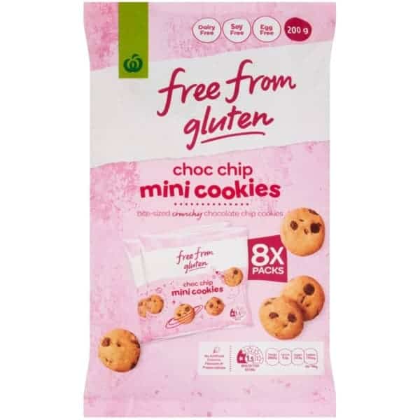 woolworths free from gluten choc chip mini cookies 8 pack