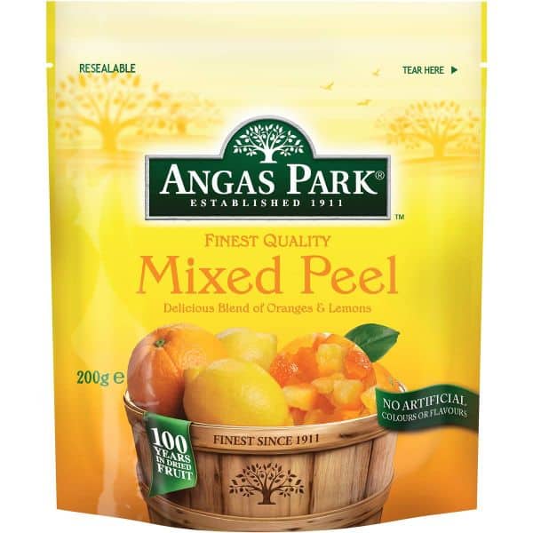 angas park fruit mixed peel oranges lemons 200g