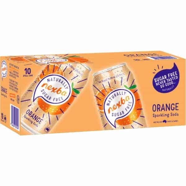 nexba orange sugar free sparkling soda cans 375ml x10 pack