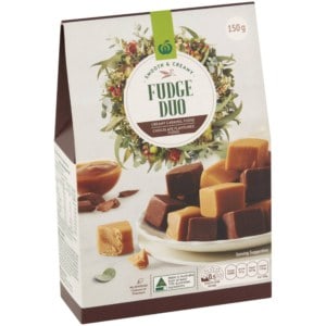 woolworths fudge duo caramel chocolate 150g