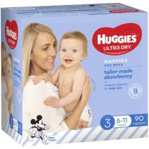 huggies jumbo nappies size 3 crawler boy 6 11kg 90 pack