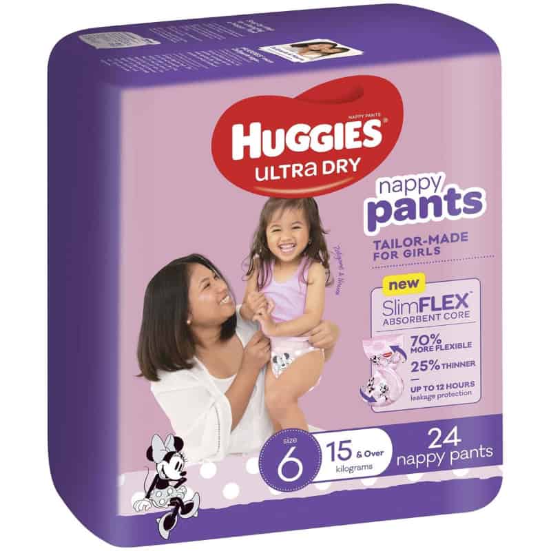 Supabarn Crace - Huggies Ultra Dry Nappy Pants Girls Size 6 (15kg+) 24 Pack