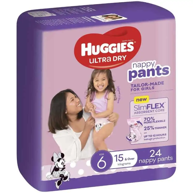 Buy Huggies Ultra Dry Nappy Pants Girls Size 6 (15kg+) 48 pack | Coles