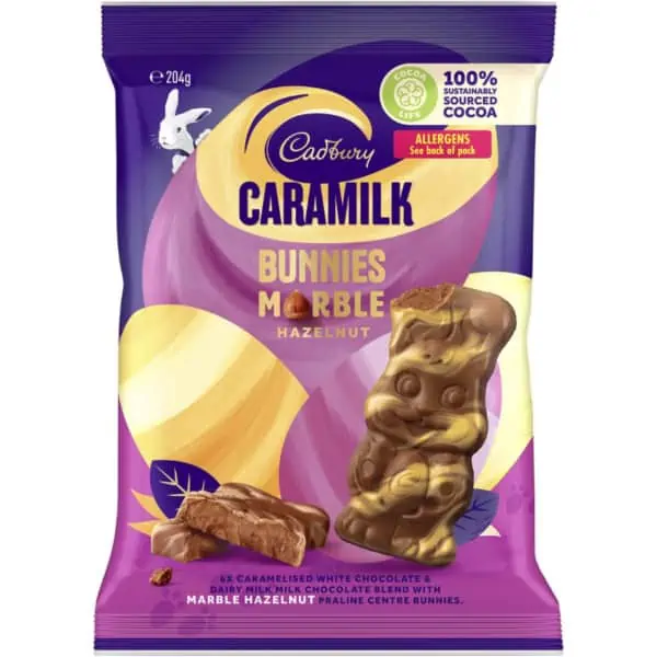 cadbury caramilk marble hazelnut bunny sharepack 204g