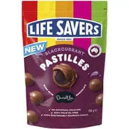 darrell lea milk chocolate life savers blackcurrant pastilles bites 160g