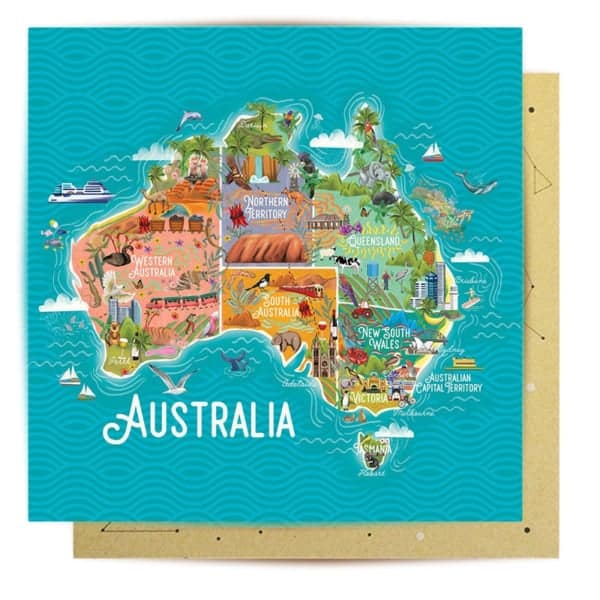 greeting card map of australia