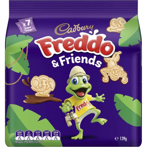 Cadbury Freddo Friends Chocolate Dipped Biscuits Mini Bags 7 Pack