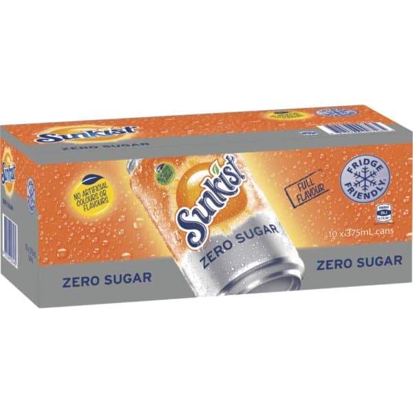 Sunkist Zero Sugar Cans 375ml X10 Pack