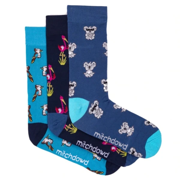 Mens Blue Birds Bamboo Crew Socks 3 Pack