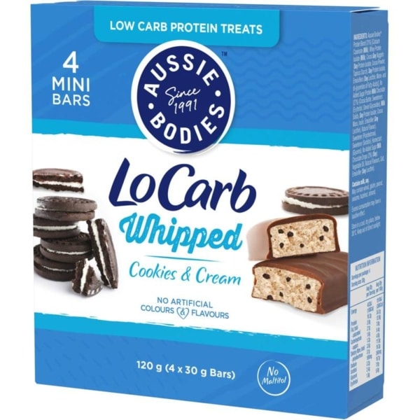 Aussie Bodies Lo Carb Protein Bar Whipped Cookies amp Cream 4x30g