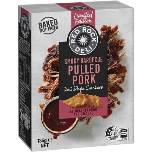 Red Rock Deli Smoky Barbecue Pulled Pork Deli Style Crackers 135g