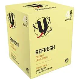 V Energy Refresh Citrus Lemonade Sugar Free Cans 250ml X4 Pack