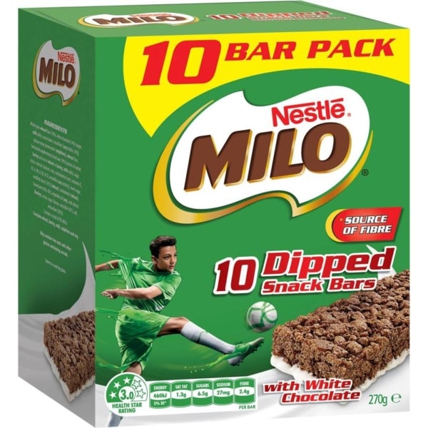nestle milo dipped snack bars with white chocolate 10 pack 270g