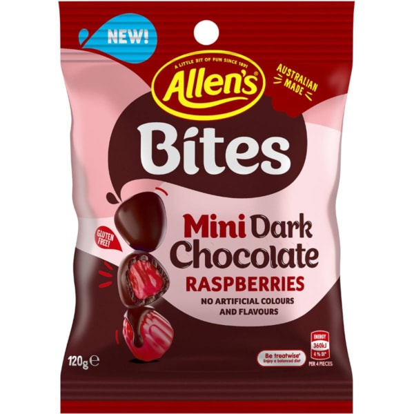 Allens Mini Dark Chocolate Raspberries 120g