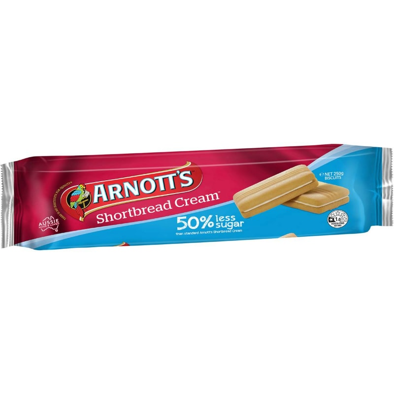 Buy Arnotts Shortbread Cream Biscuits 50 Less Sugar 250g Online Worldwide Delivery 2633