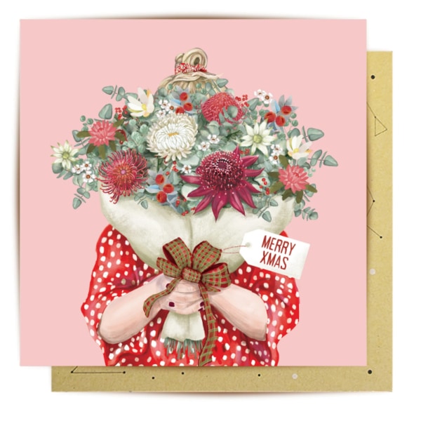 Greeting Card Girl Bouquet Xmas
