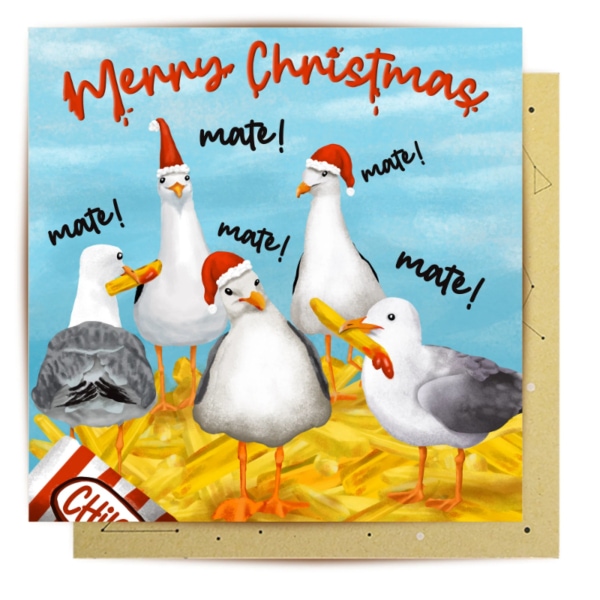 Greeting Card Santa Seagulls
