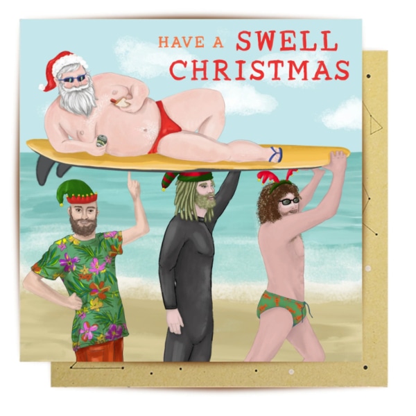Greeting Card Surf Santa