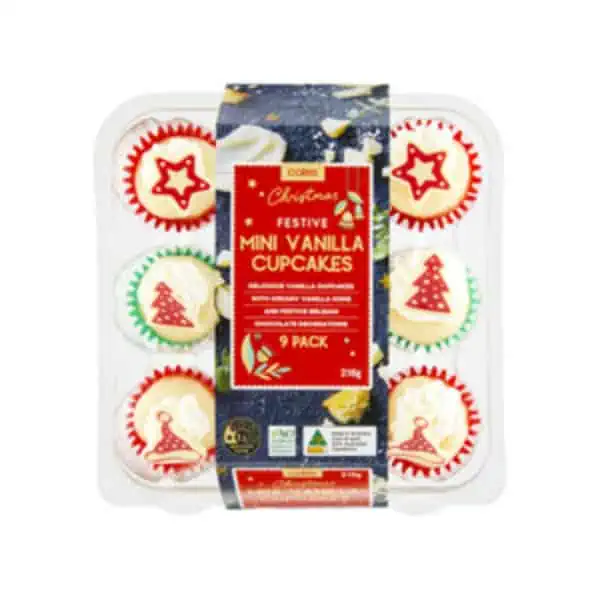 Coles Christmas Mini Vanilla Cupcakes