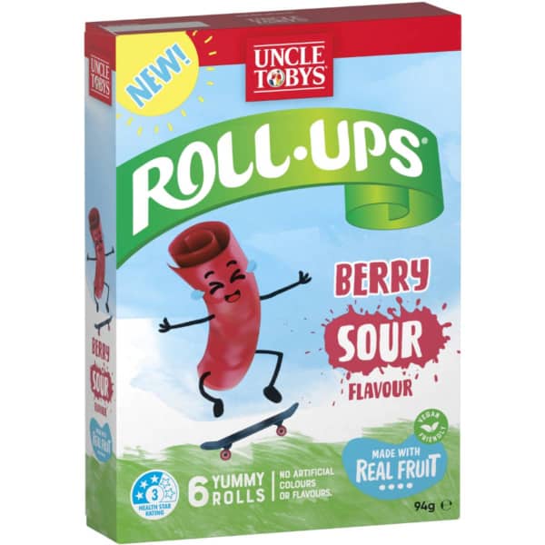 Uncle Tobys Roll Ups Berry Sour Flavour 6 Pack