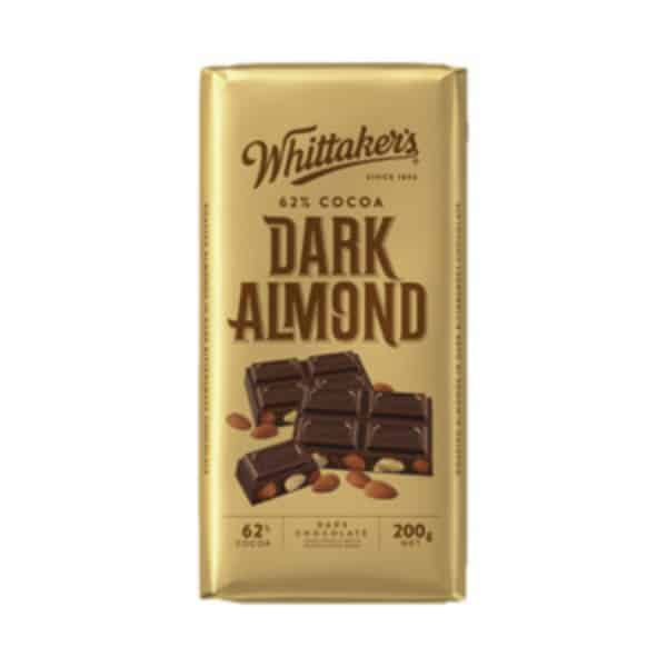 Whittakers Block Chocolate Dark Almond 62 200g